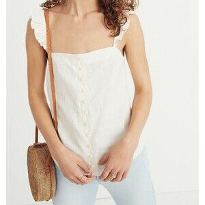 New Womens Madewell Ruffle Strap Cami Tank Top Size 14 Vintage Lace Linen Blend